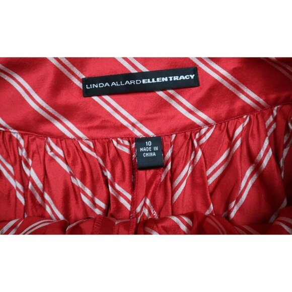 WOMEN'S RED STRIPED A-LINE SKIRT - LINDA ALLARD ELLEN TRACY - SIZE 10 - SILK - Picture 3 of 5